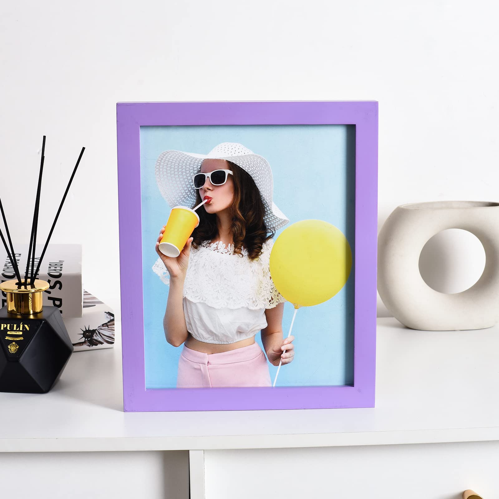 wyooxoo 8x10 Picture Frames Set of 4 Purple Made of Solid Wood Photo Frames Colorful Frame with HD Plexiglass, Wall or Tabletop